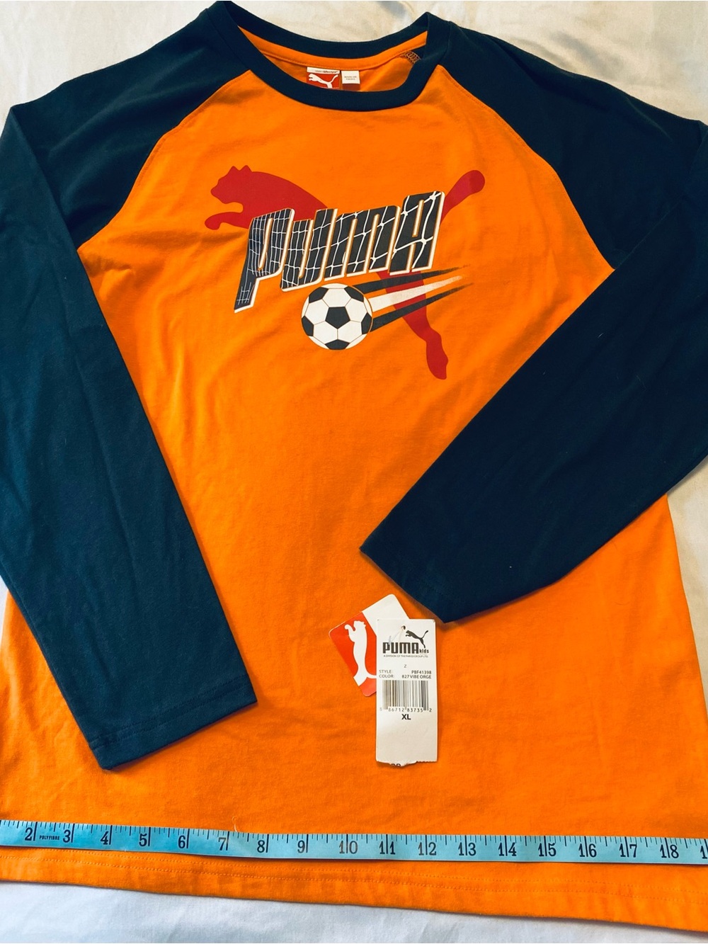 Puma Orange and Black Long-Sleeve Soccer Graphic Tee